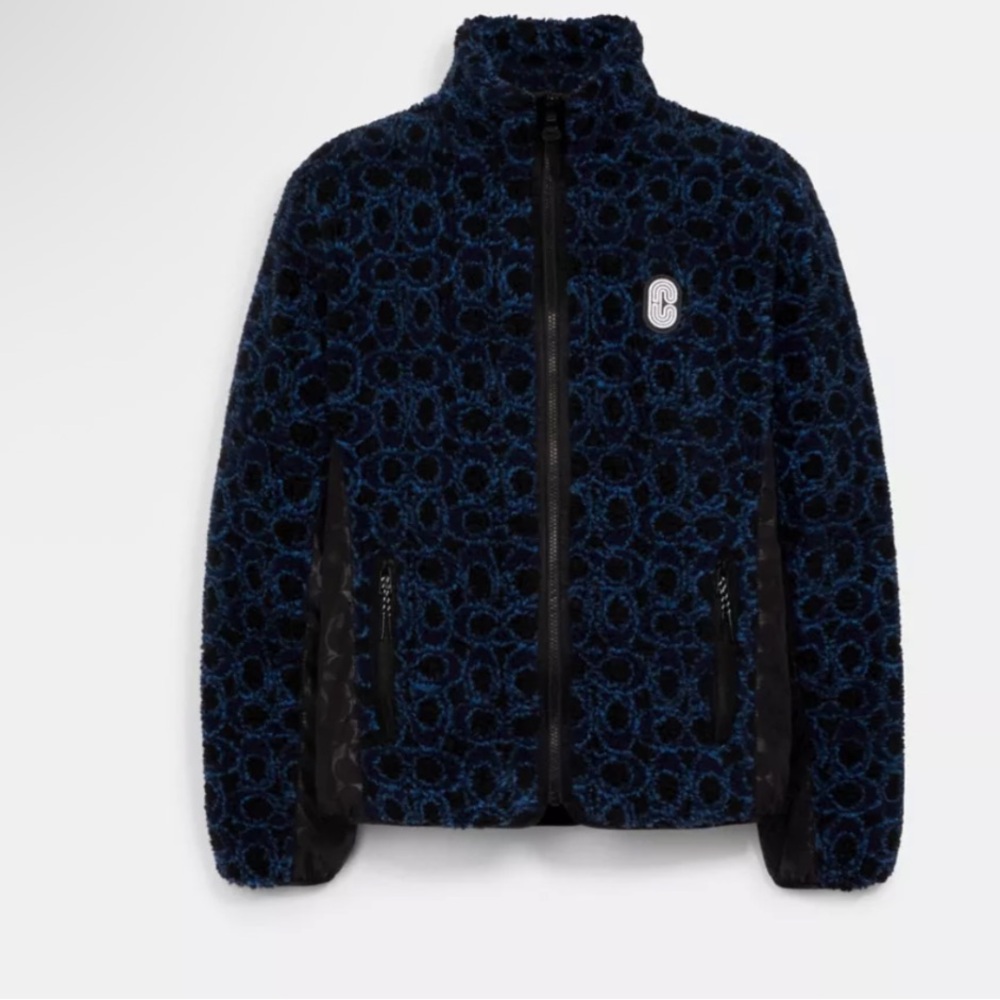 Coach Women's Signature Sherpa Full Zip Jacket in Blue